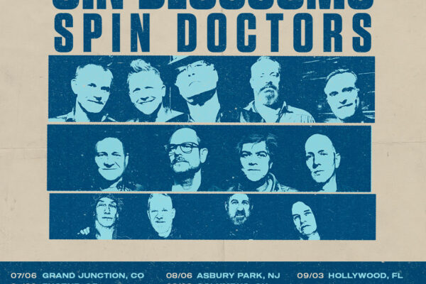Tour poster for Blues Traveler, Gin Blossoms, and Spin Doctors with band photos and tour dates by city and date.