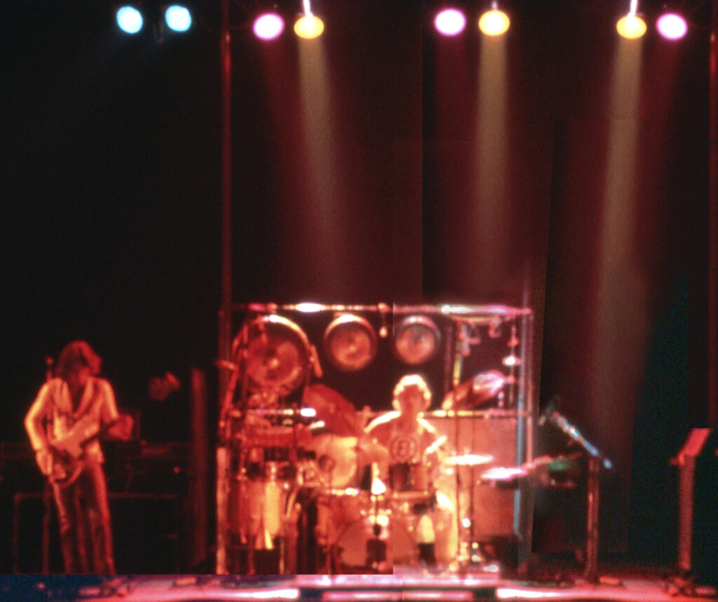 Former Squire bandmate and Yes drummer Bill Bruford on the 1974 King Crimson tour, with KC bassist John Wetton. Photo by Joseph R. Stercz, Cincinnati OH.