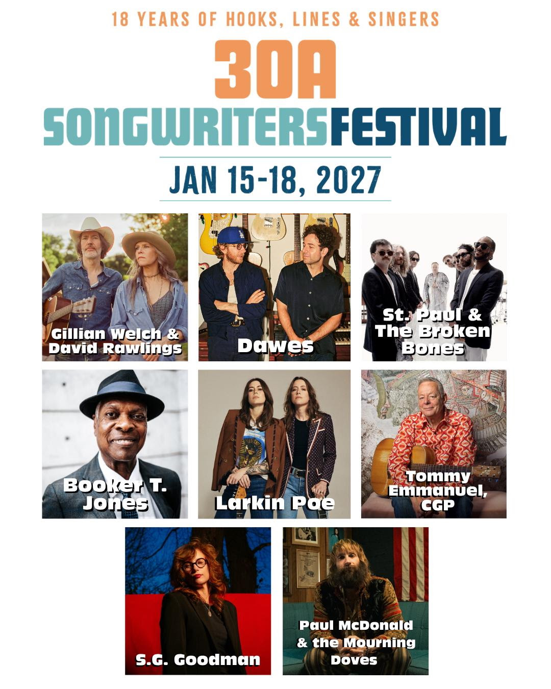 30A Songwriters Festival Announces 2027 Headliners