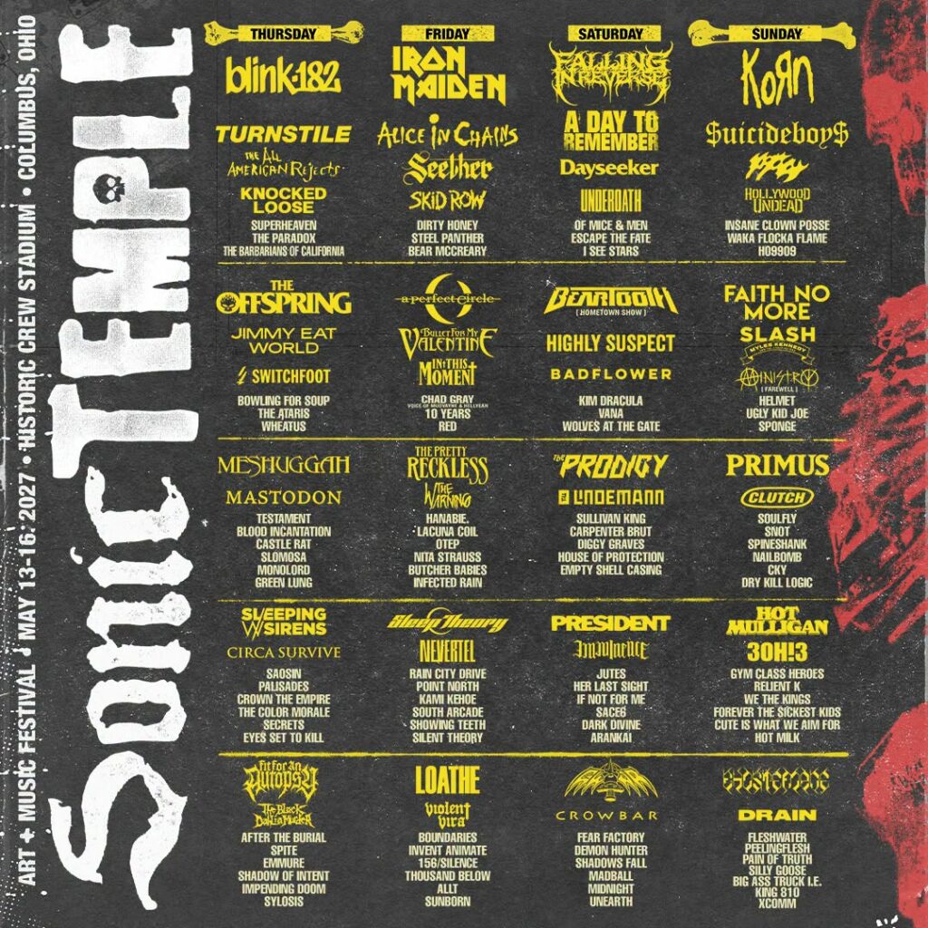 Sonic Temple 2027 Lineup: Iron Maiden, Blink-182, Korn & More